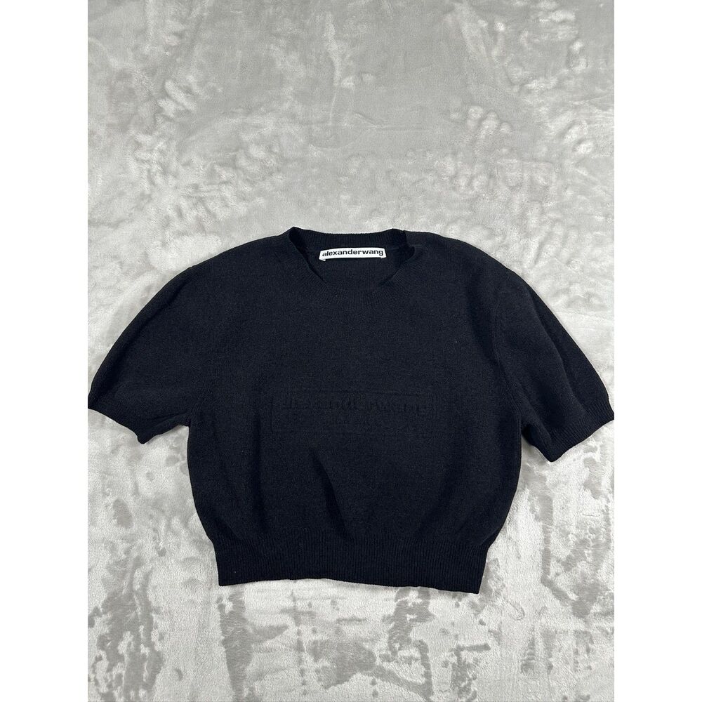Alexander Wang SAMPLE NWOT Grey Logo-Embossed Ribbed Knit Crewneck‎ Sweater